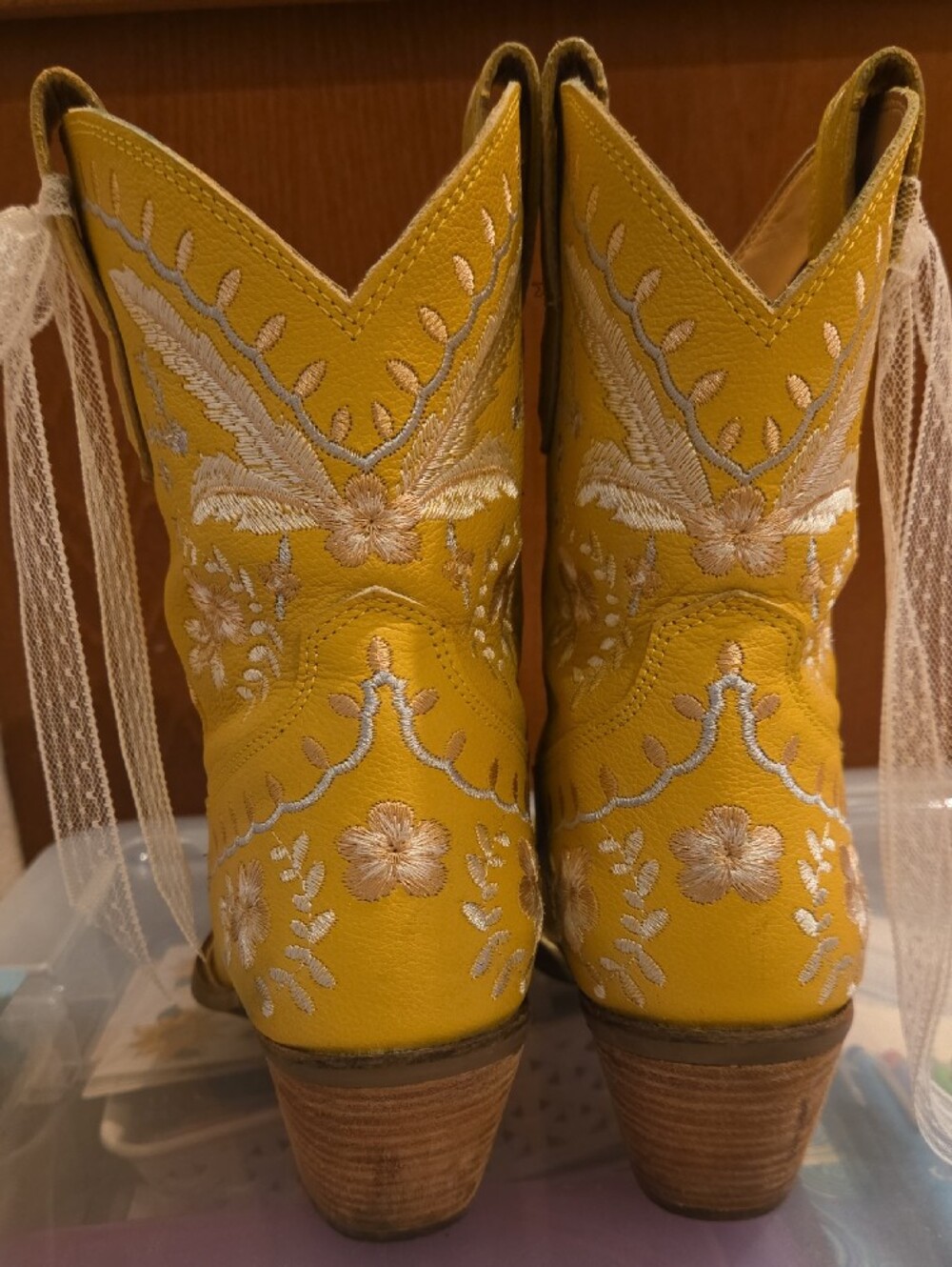 dingo Yellow Embroidered Western Ankle Boots - Picture 6 of 7